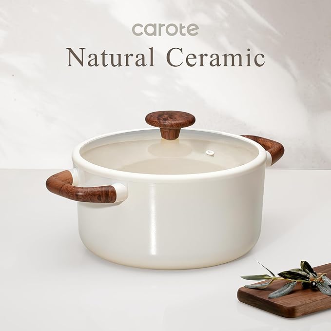 CAROTE 5QT Nonstick Stock Pot with Lid, 5 Quart Casserole with Ladle, Even Heating Stockpot, Fits All Stoves, Non Stick Big Cooking Pots PFOA Free, White - Image 6