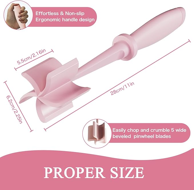 2 Pack Meat Chopper, 5 Curve Blades Ground Beef Masher, Heat Resistant Meat Masher Tool for Hamburger Meat, Ground Beef, Turkey and More - Image 4