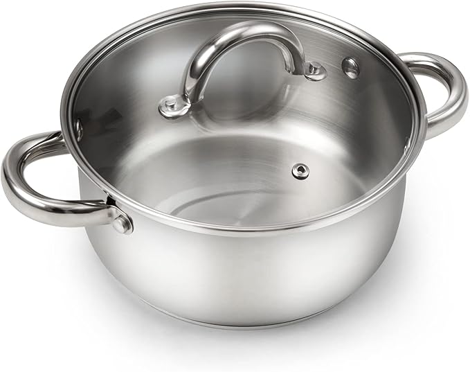 Cook N Home 3-Quart Stainless Steel Pot, Small Stock Pot with Glass Lid, Basics Saucier Casserole Stockpot by CookNHome