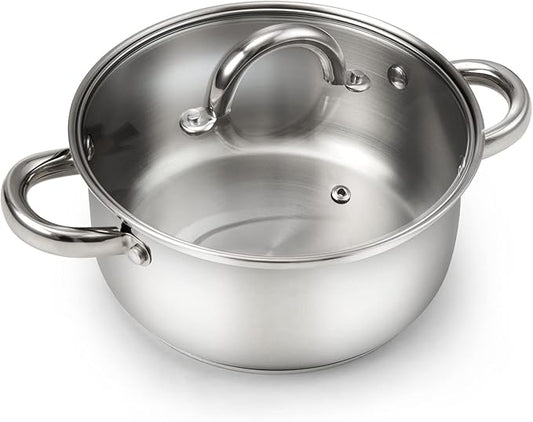 Cook N Home 3-Quart Stainless Steel Pot, Small Stock Pot with Glass Lid, Basics Saucier Casserole Stockpot by CookNHome
