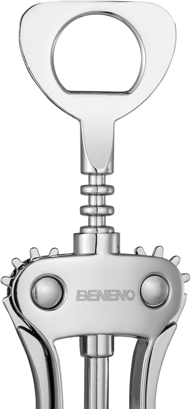 Beneno Wine Opener, Zinc Alloy Premium Wing Corkscrew with Multifunctional Bottles Opener, Sharp Wine Corkscrew with Ergonomic Non-Slip Wing Handle, Silver - Image 8