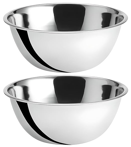 OCS Parts 8 Quart Mixing Bowls | Set of 2 | 13.25-Inch Stainless Steel Professional Grade Flat Base Mixing Bowls for Home and Commercial Kitchens by OCSParts