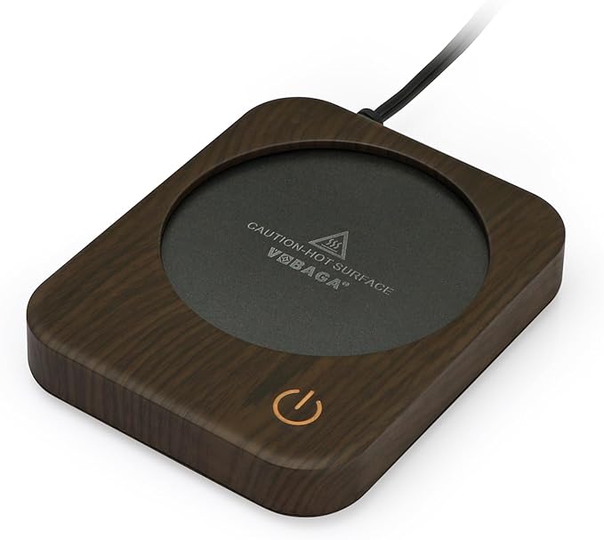 VOBAGA Coffee Mug Warmer for Desk with Auto Shut Off & 3-Temp Settings, Coffee Cup Warmer with Smart Safety Alert Home Office Accessory, Perfect for Coffee, Tea, Milk (Wood) by VOBAGA