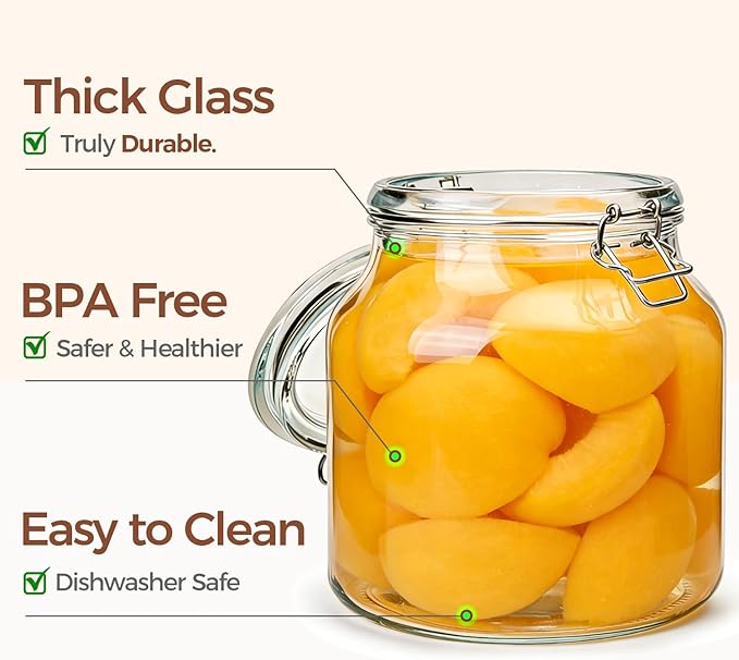 ComSaf 2-Pack 74oz (0.6 Gal) Wide-Mouth Glass Jars with Airtight Clamp Lids, Large Food Storage Containers for Flour, Sugar, Coffee & Pantry Organization, Includes Measuring Cup & Reusable Labels - Image 5