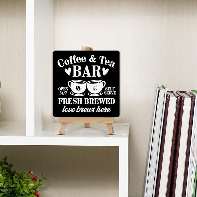 Coffee Bar Decor, Tea Station, Coffee and Tea Bar Wood Sign with Easel Home Kitchen Desk Shelf Tabletop Table Decor - Image 5