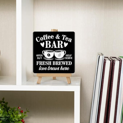 Coffee Bar Decor, Tea Station, Coffee and Tea Bar Wood Sign with Easel Home Kitchen Desk Shelf Tabletop Table Decor - Image 5