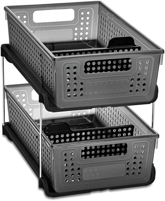 madesmart Antimicrobial 2-Tier Organizer Multi-Purpose Slide-Out Storage with Handles and Dividers for Home and Bath, Pack of 1, Carbon by madesmart%C2%AE