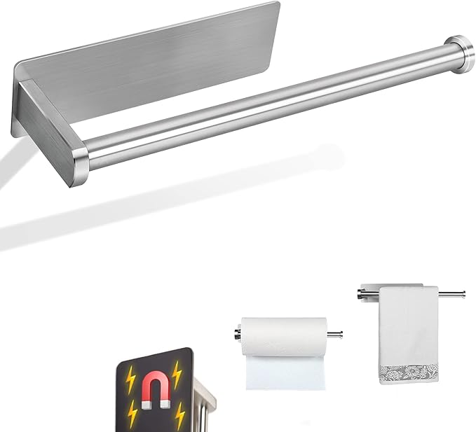 Paper Towel Holders Magnetic Steel Brushed Towel Roll Holders with Strong Magnetic Backing - Fit for Large Paper Towels-for Kitchen,Refrigerator,Grill,Toolbox,Garage,Shop by GBESTWOOW