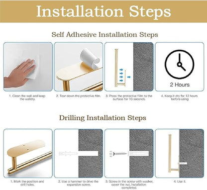 Self Adhesive Paper Towel Holder Under Cabinet Mount, Wall Mounted Paper Towel Roll Holder for Kitchen, Bathroom, Wall,BBQ Grill, Gold