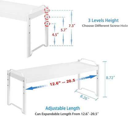 Set of 2 Expandable Kitchen Cabinet Shelves Organizers, Stackable Adjustable Small Storage Shelf Rack Stand For Pantry Cabinet Cupboard Kitchen Counter Organization, 22 lbs Capacity, Length:20.5" - Image 2