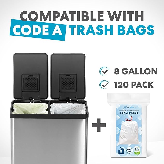 Simpli-Magic 16 Gallon (60L) Dual Compartment Step Trash Can – Kitchen Garbage Can with Waste & Recycling Bins – Slow-Close Lid, Odor Control, Hands-Free, Inner Bases, Premium Stainless Steel - Image 7