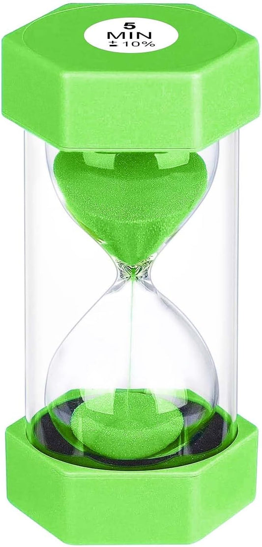 5 Minute Hourglass Sand Timer, Plastic Hexagon Hourglass Sand Clock 5 Min, Reloj De Arena 5 Minutos,Unbreakable Green Hour Glass Sandglass for Classroom Games Kitchen (Green)