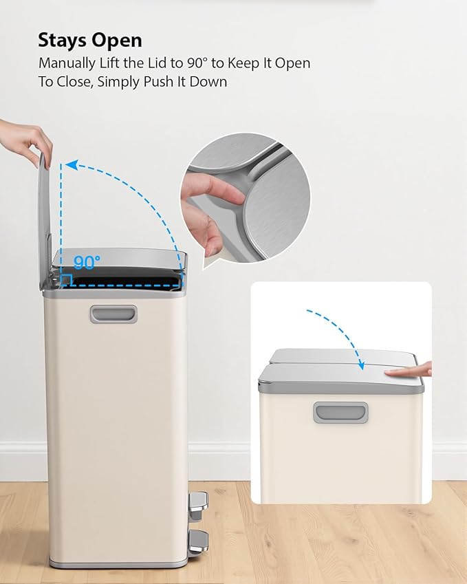 Lovewind Kitchen Trash Can, 2 x 8 Gallon (2 x 30 L) Stainless Steel Trash and Recycle Bin Combo with Soft-Close Lid, Dual Compartment Recycling Kitchen Step Trash Bin, Apricot - Image 5