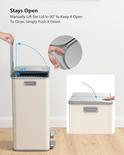 Lovewind Kitchen Trash Can, 2 x 8 Gallon (2 x 30 L) Stainless Steel Trash and Recycle Bin Combo with Soft-Close Lid, Dual Compartment Recycling Kitchen Step Trash Bin, Apricot - Image 5