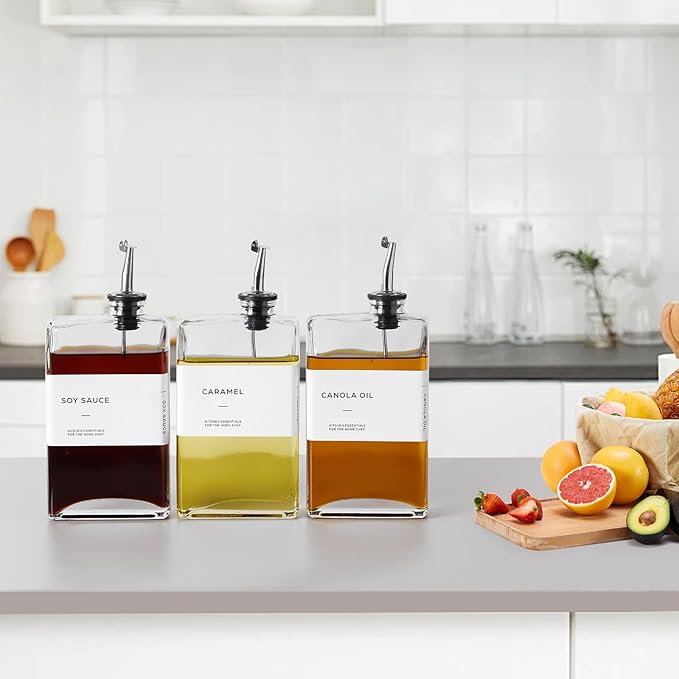 Olive Oil Dispenser Bottle for Kitchen, 3 Pack Glass Oil and Vinegar Dispenser Set, Elegant Book Design, Durable, Leak-Proof, Easy-Pour Spouts, Perfect for Kitchen, Dining Table (12oz) - Image 6