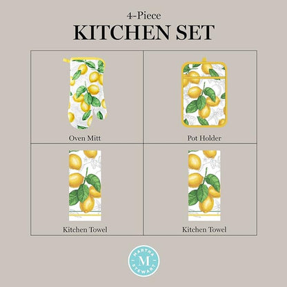 Martha Stewart Lots of Lemons Modern Kitchen Towel, Oven Mitt & Potholder Set, 4-Pack, White-Yellow - Image 12