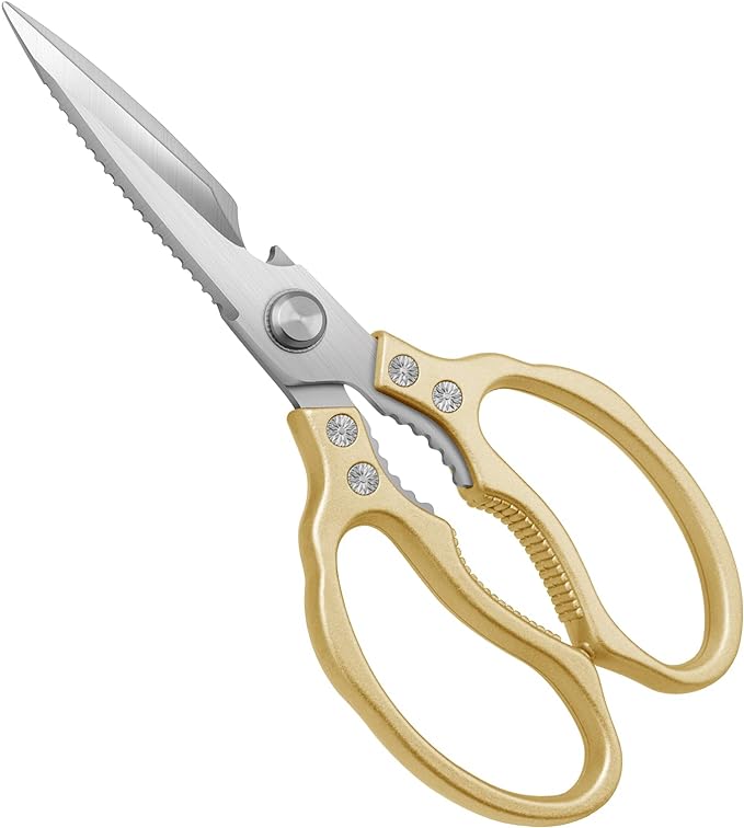 CGBE Kitchen Scissors All Purpose Heavy Duty, Ultra Sharp Stainless Steel Kitchen Shears Dishwasher Safe, Cooking Shears for Chicken, Poultry, Fish, Meat, Herbs & Grapes with Non-Slip Grips - Gold by CGBE