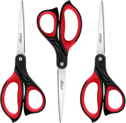 LIVINGO 8.5” Scissors All Purpose - Ultra Sharp Multipurpose 3 Pack Heavy duty Shears for Office, Home, School Sewing and Crafting Cutting Fabric, Paper, Red Comfort Grip by LIVINGO