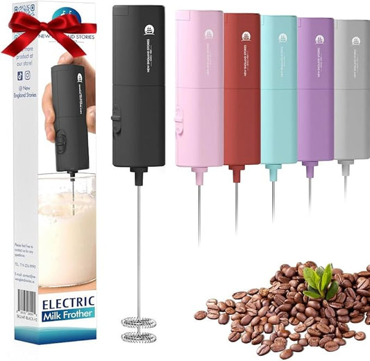 Powerful Milk Frother with Self-Stand Design, Handheld Foam Maker Mini Whisk Drink Mixer for Coffee, Cappuccino, Latte, Matcha, and Hot Chocolate by NewEnglandStories