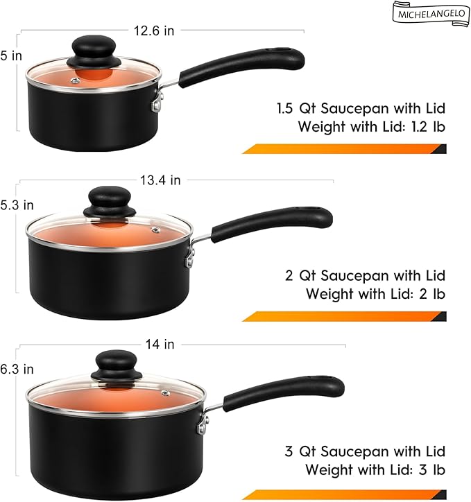 MICHELANGELO Ceramic Saucepan Set 1.5QT & 2QT & 3QT Nonstick Sauce Pans, PFAS-FREE Saucepan with Lid, Copper Saucepans Set of 3, Multipurpose Small Sauce Pot, Non Stick Sauce Pots, Dishwasher Safe - Image 7
