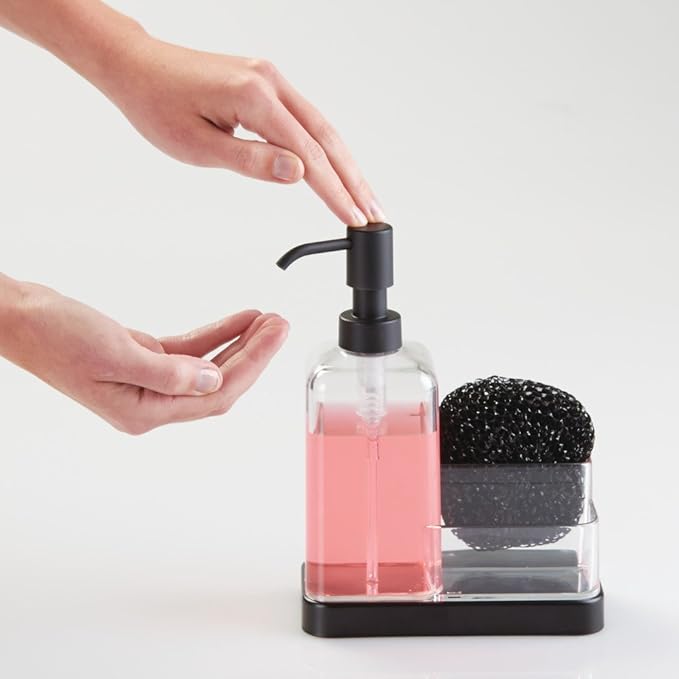 iDesign Forma BPA-Free Plastic Soap and Sponge Sink Organizer Caddy - 6" x 3.5" x 8.25", Clear/Matte Black - Image 5