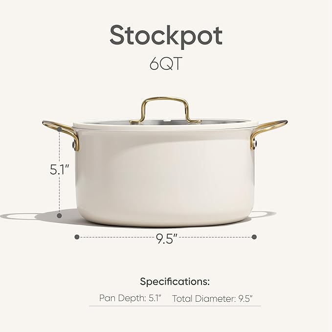 CAROTE 6QT Full Clad Tri Ply Stainless Steel Stock Pot with Lid, Kitchen Stockpot Soup Pot, Outer Ceramic Layer, Even Heating, All Stoves Compatible, Oven & Dishwasher Safe, Stay Cool Handle, White - Image 2