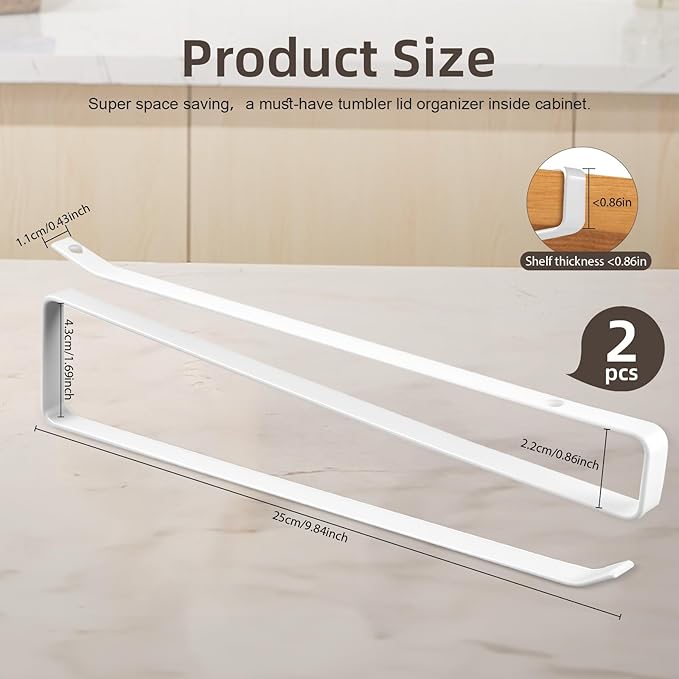 LveSunny Tumbler Lid Organizer,2 Pack Cup Lid Organizer for Yeti Tumbler Lids,Single Water Bottle Lids Organizer Holds Up to 12 Lids, Space Saving Under Cabinet Lid Holder Rack - Image 2