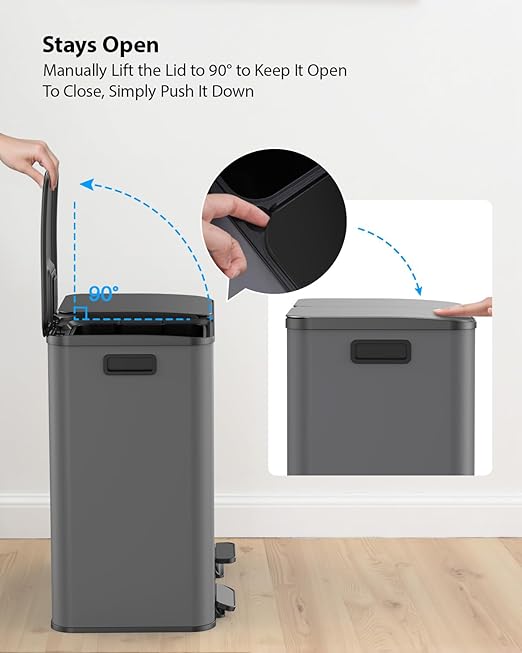 Lovewind Trash Can, 2 x 10.5 Gallon (2 x 40 L) Garbage Can for Kitchen Dual Compartment Recycling Kitchen Step Trash Bin, Stainless Steel Trash and Recycle Bin Combo with Soft-Close Lid, Grey - Image 6