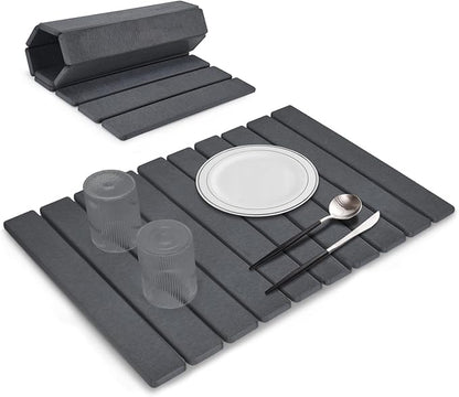 Large Stone Dish Drying Mats for Kitchen Counter, 24"(L)×16"(W), Drying Collapsible Dish Drying Mat, Eco-Friendly Absorbent Diatomaceous Earth Mats for Dishes Bottles Cups - Dark Grey by tdcokhe