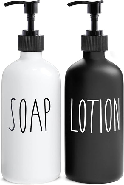 MOMEEMO Soap Dispenser Bathroom Set, Contains Hand and Lotion Dispenser, Suitable for Black and White Bathroom Decor. (Black & White)
