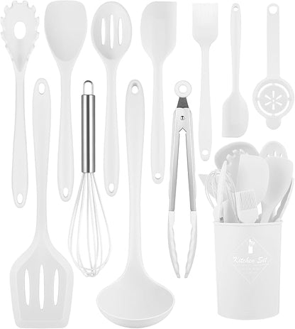 Kitchen Utensils Set-12 Pieces Silicone Cooking Utensils Set (Dishwasher Safe) 392°F Heat Resistant Spatula Set,Kitchen Utensil Set for Nonstick Cookware,Best Kitchen Tools with Holder by Pranski