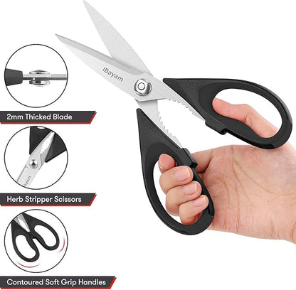 Small Kitchen Scissors 8-inch, iBayam 2 Pack Kitchen Shears All Purpose Meat Scissors Poultry Shears, Dishwasher Safe Food Cooking Scissors Heavy Duty Stainless Steel Utility (Black, Aqua Sky) - Image 6