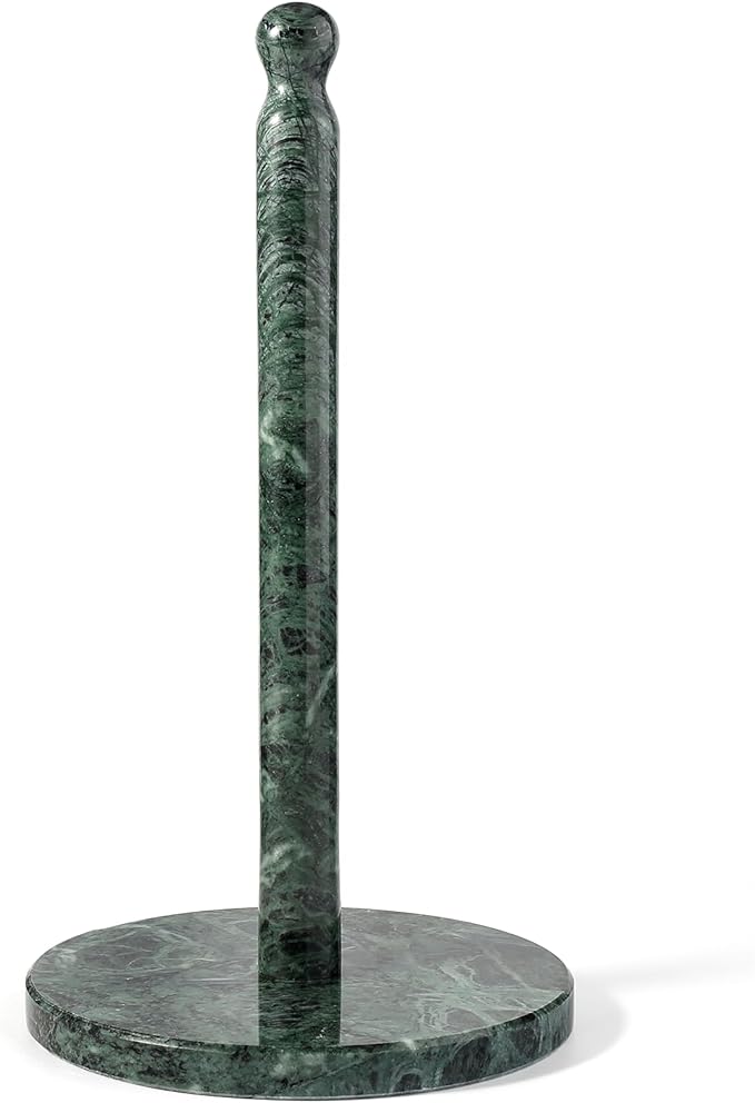 Koville Italian Natural Marble Paper Towel Holder Countertop, Genuine Stone Paper Towel Holder Stand for Kitchen Storage, for Standard or Jumbo-Sized Rolls(Alpi Green) by Koville