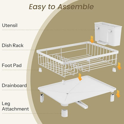 SNTD Dish Drying Rack - Small Dish Rack for Kitchen Counter, Stainless Steel Dish Drainer with Utensil Holder and Drainboard, 11" W x 15" L (White) - Image 6