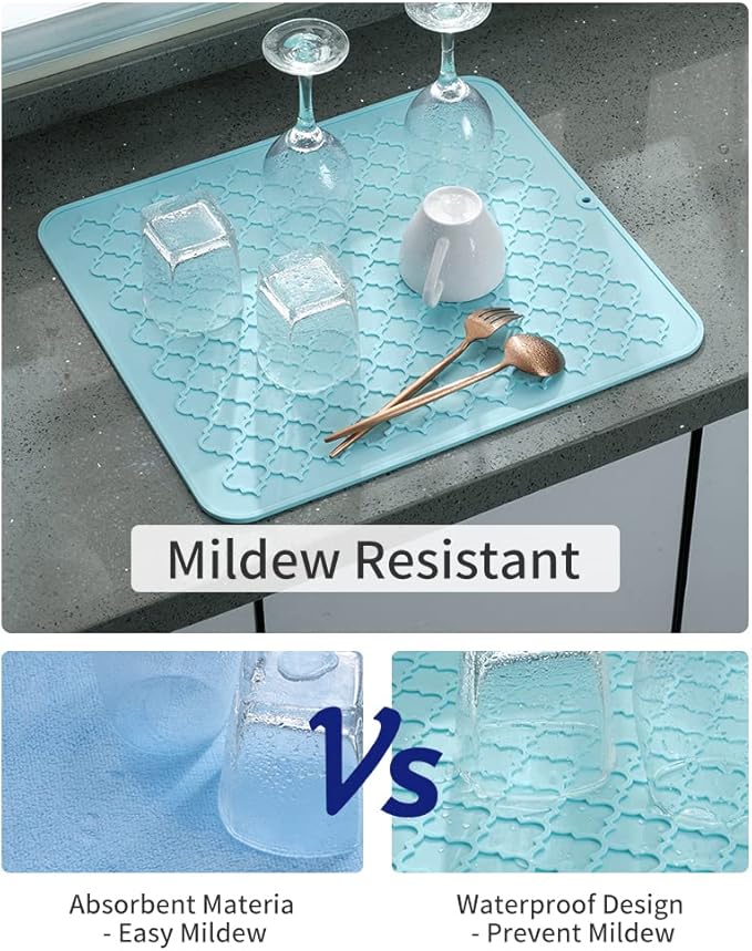 AMOAMI-Dish Drying Mats for Kitchen Counter-Silicone Dish Drying Mat-Kitchen Dish Drying Pad Heat Resistant Mat-Kitchen Gadgets Kitchen Accessories Kitchen Small Appliances(16" x 18",LIGHT BLUE) - Image 3