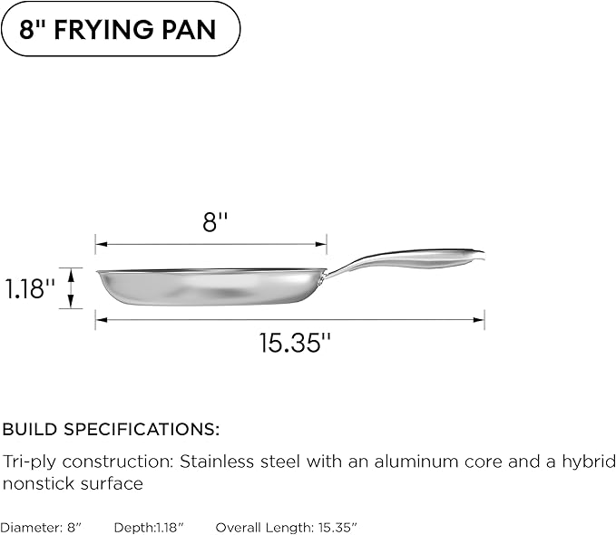 COOKER KING 8-Inch Stainless Steel Pan, Hybrid Nonstick Frying Pan, Skillet, 3-Ply Clad Cookware, Even Heat Distribution, Dishwasher & Oven Safe, with Stay-Cool Handle, Induction Compatible - Image 8