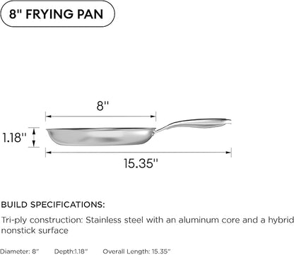 COOKER KING 8-Inch Stainless Steel Pan, Hybrid Nonstick Frying Pan, Skillet, 3-Ply Clad Cookware, Even Heat Distribution, Dishwasher & Oven Safe, with Stay-Cool Handle, Induction Compatible - Image 8