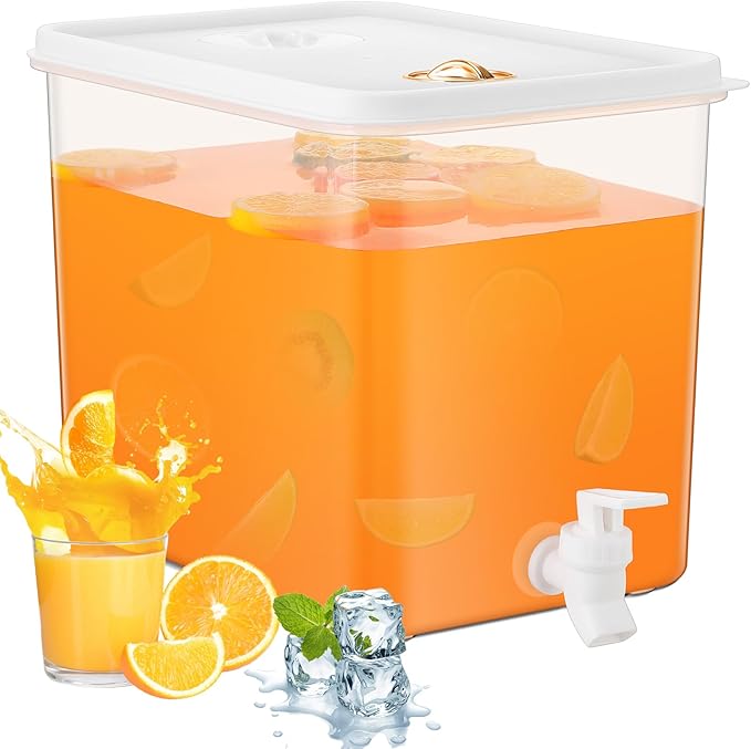 Domensi 1 Pack 2 Gallon Drink Dispenser for Fridge with Spigot Water Dispenser Leak Proof Lids Filter Screen Beverage Juice Container Sealed Plastic Lemonade Milk Cold Hot Drink Tea Jug for Party by Domensi