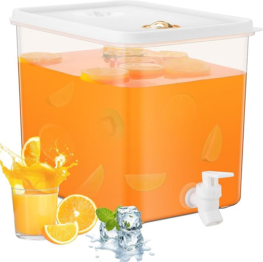 Domensi 1 Pack 2 Gallon Drink Dispenser for Fridge with Spigot Water Dispenser Leak Proof Lids Filter Screen Beverage Juice Container Sealed Plastic Lemonade Milk Cold Hot Drink Tea Jug for Party by Domensi