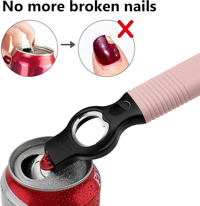 2-Pack Magnetic Beer Bottle Opener & Soda Can Opener, 2-in-1 Bottle Opener and Can Tab Opener Tool for Bartender, Long Nails, Arthritis, Silicone Handle with Build in Magnet - Dirty Pink - Image 5