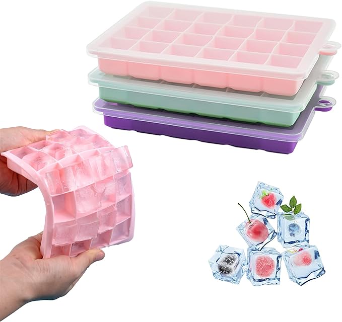 TAO CICADA Ice Cube Tray, 3 Pack Silicone Ice Cube Molds, Ice Cube Trays, Silicone Ice Trays, Easier to Release, BPA Free for Alcohol/Coffee/Beverages (Pink, Light blue, Purple) by TAO+CICADA