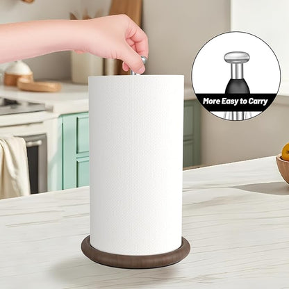VEHHE Wooden Paper Towel Holder Countertop with Weighted Base, One-Handed Tear Paper Towel Holder Stand with Damping Function and EVA Non-Slip Pad, for Kitchen Bathroom Farmhouse - Image 7