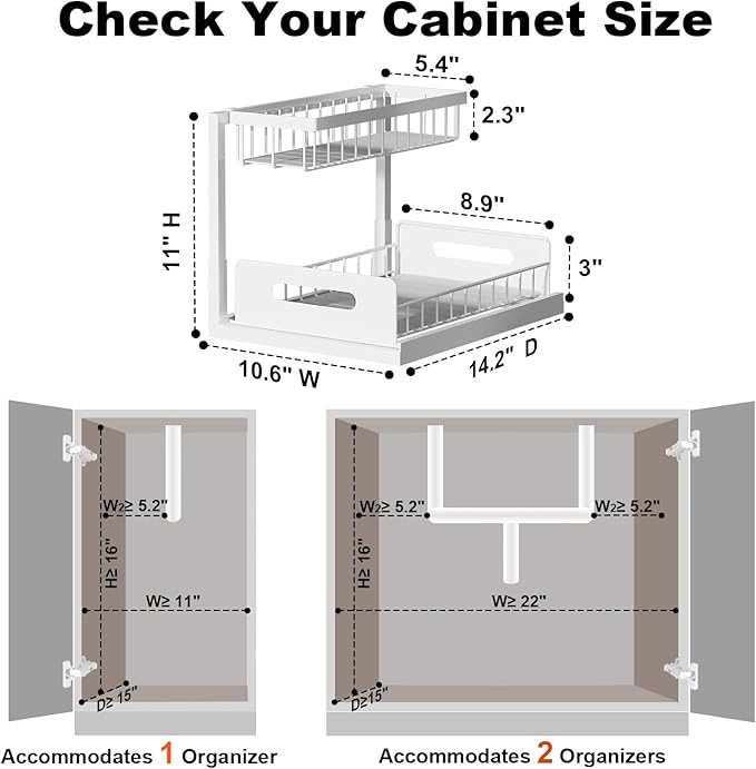 REALINN Under Sink Organizer, Pull Out Cabinet Organizer, 2 Tier Metal Slide Out Shelf with L Shaped Design, Under Cabinet Storage for Kitchen, Bathroom, Laundry, Deep Cabinet Shelf Storage, White - Image 2