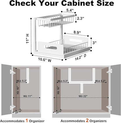 REALINN Under Sink Organizer, Pull Out Cabinet Organizer, 2 Tier Metal Slide Out Shelf with L Shaped Design, Under Cabinet Storage for Kitchen, Bathroom, Laundry, Deep Cabinet Shelf Storage, White - Image 2