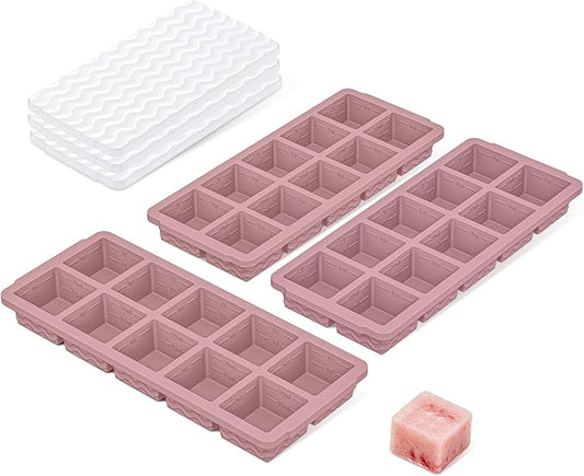 Doasuwish Ice Cube Trays with Lid, 3 Pack 10 Cubes 2 Tbsp. Silicone Ice Cube Trays for Freezer, Perfect for Freezing and Storing Ice Cubes, Chocolates, Sauces, Juices, Fruit Purees and More, BPA Free