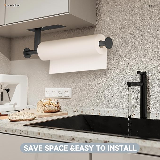 Paper Towel Holder Wall Mount - Self Adhesive No Drill or Drilling, SUS304 Stainless Steel - Kitchen, Bathroom, Sink, Pantry, Fridge(Black) - Image 3