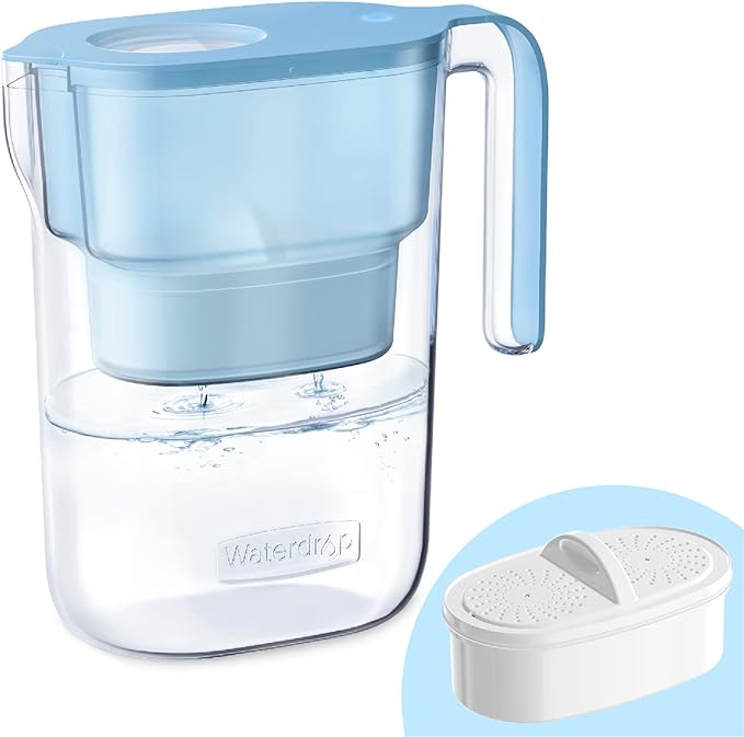 Waterdrop PT-05B Water Filter Pitcher, 7-Cup Capacity, NSF Certified, 5X Longer Filter Life, Up to 200 Gallons, for Fridge, Countertop, and Gift Giving, Reduces PFOA/PFOS, Chlorine, Blue by Waterdrop