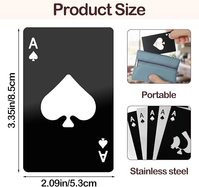 40Pcs Ace of Spades Bottle Openers, Poker Card Bottle Openers Portable Stainless Steel Can Opener Credit Card Size Beer Bottles Can Cap Opener for Wallet Pocket Wedding Party Good Gift