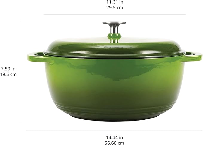 Amazon Basics Enameled Cast Iron Dutch Oven Pot with Lid, Oven Safe, Heavy-Duty, Dual Handles for Baking, Roasting, Stews, Easy to Clean, 7.3-Quart, Green - Image 4