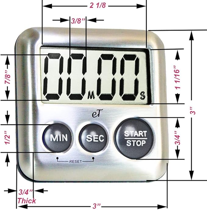 Elegant Digital Kitchen Timer Stainless Steel - Strong Magnetic Back - Kickstand - Loud Alarm - Large Display - Auto Memory - Auto Shut-Off (Charcoal 6-Pack) - Image 6